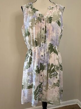 I❤️Ronson sleeveless pastel floral shirt dress SZ LG